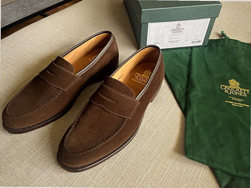 Crockett & Jones Boston Herren Penny Loafer Rauleder Suede Braun UK 8,5 42,5 E