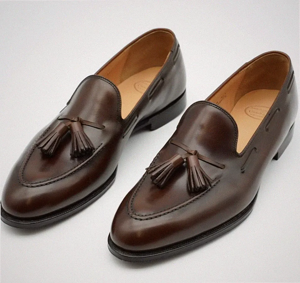 Crockett & Jones Handgrade Vincent 2 braune Lederschuhe mit Quaste Halbschuhe UK 9,5 E