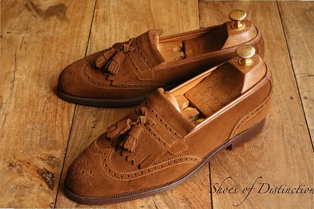Crockett & Jones hellbraune Wildlederschuhe mit Quasten Halbschuhe Herren UK...