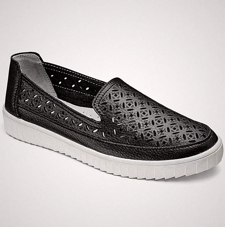 Cushion Walk Damenschuhe UK 4 weite Passform schwarz gepolstert bequem flach Cut-Out