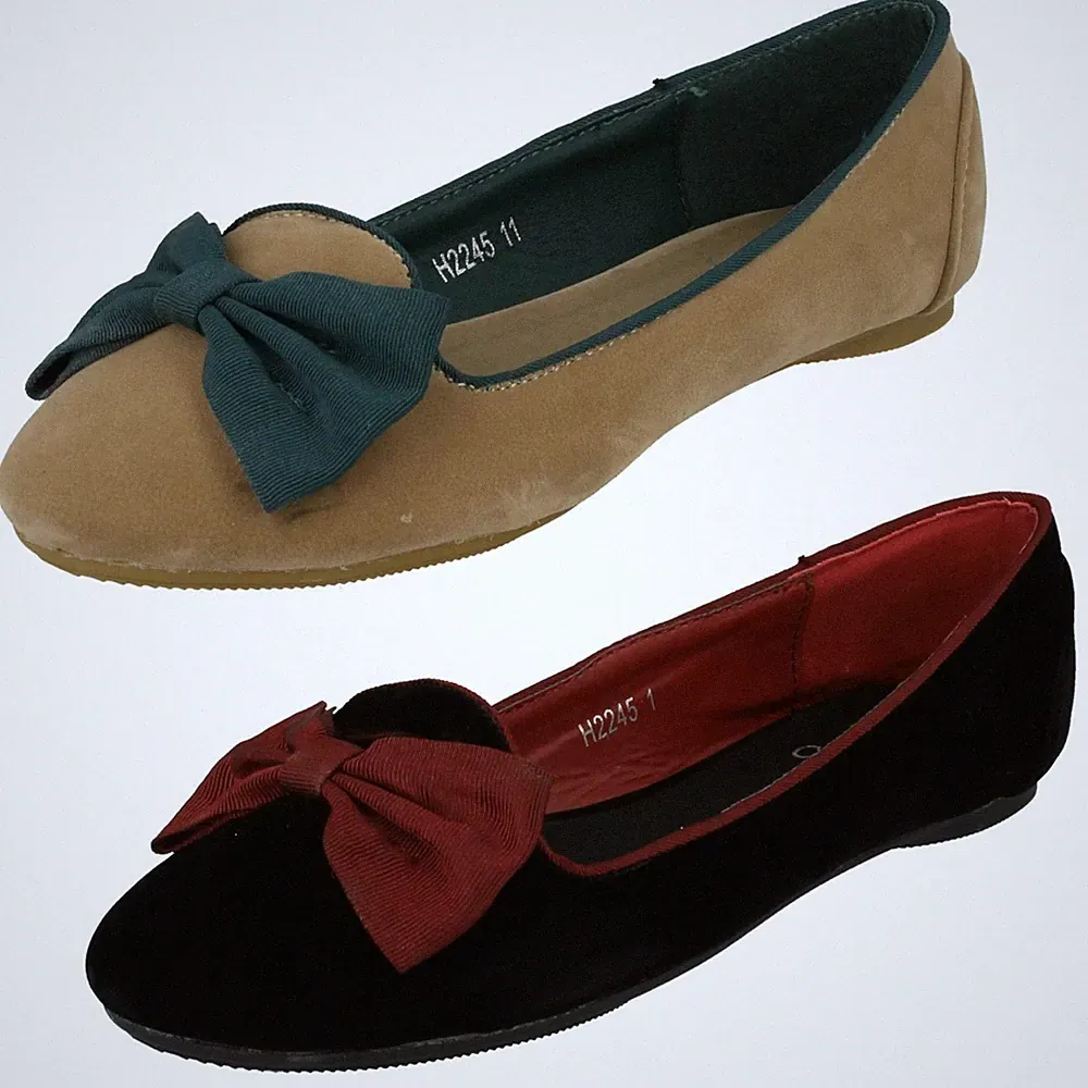 Cutie Girls Slip-On Loafer Ballerinas Casual Flats, Schwarz/Bordeaux, Nude/Grün
