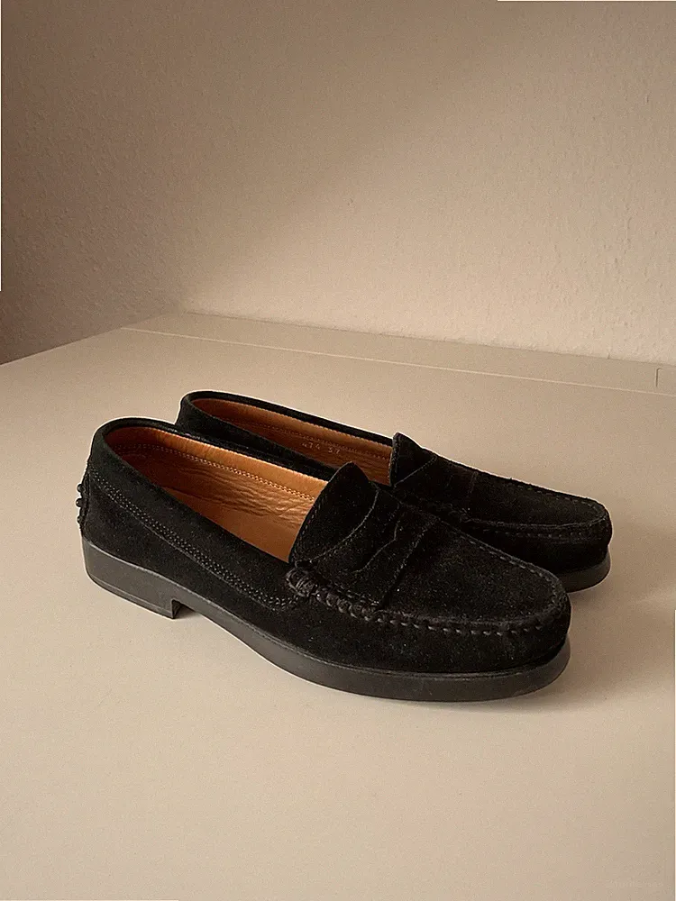 D.LEPORI Damen Loafer Halbschuhe 37 Schwarz Hochwertig Wildleder Made In Italy