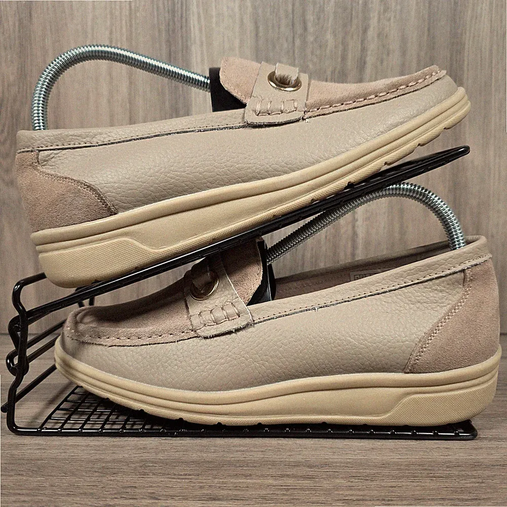 Damart Damenschuhe Größe 7 UK beige weite Passform bequemer Mokassin Leder Wildleder
