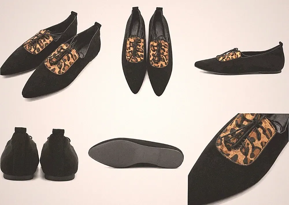 Damen Ballerinas Schwarz Leo Print Spitz Flats Slipper Loafer Elegant