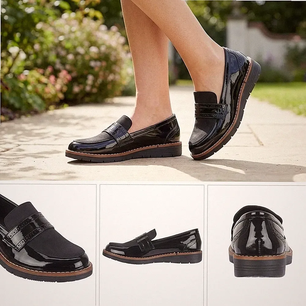 Damen Brogue Schuh Damen Lack Halbschuhe Komfort Slipper Memory Foam Arbeit Büro