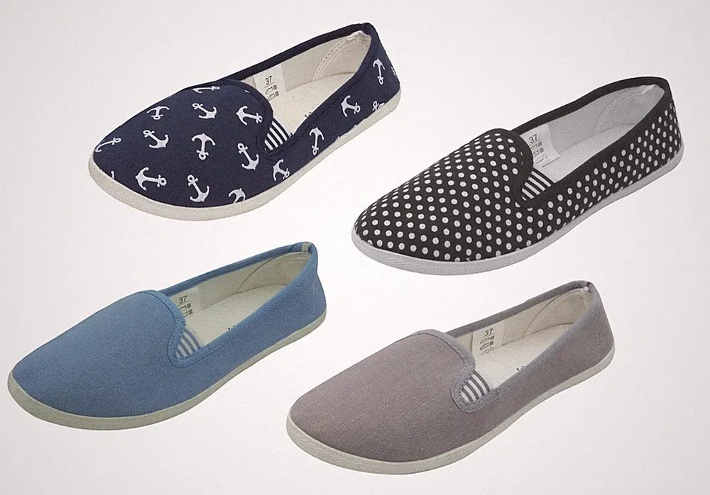 Damen Canvas Gr.37 Slipper Slip On Schuhe Loafer Stoff Freizeitschuhe Flats