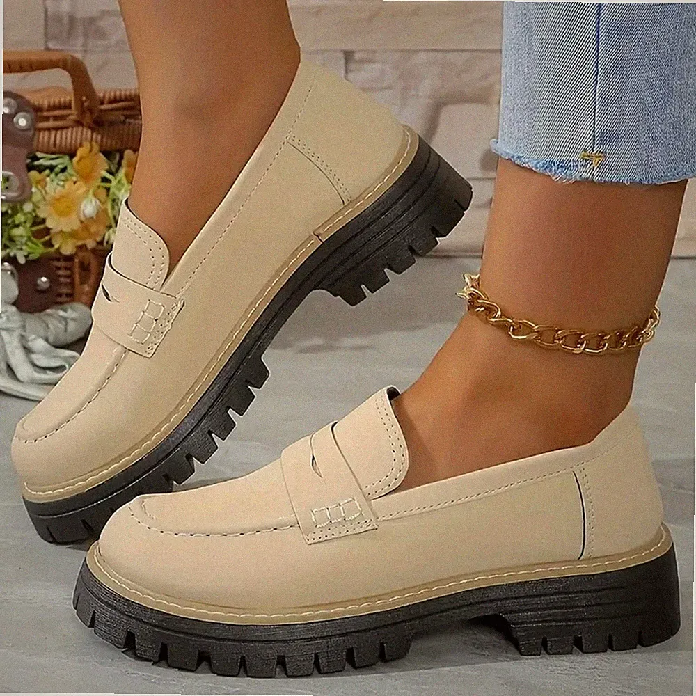 Damen Chunky Loafer Plateau Halbschuhe Velours Komfort Slipper Profilsohle