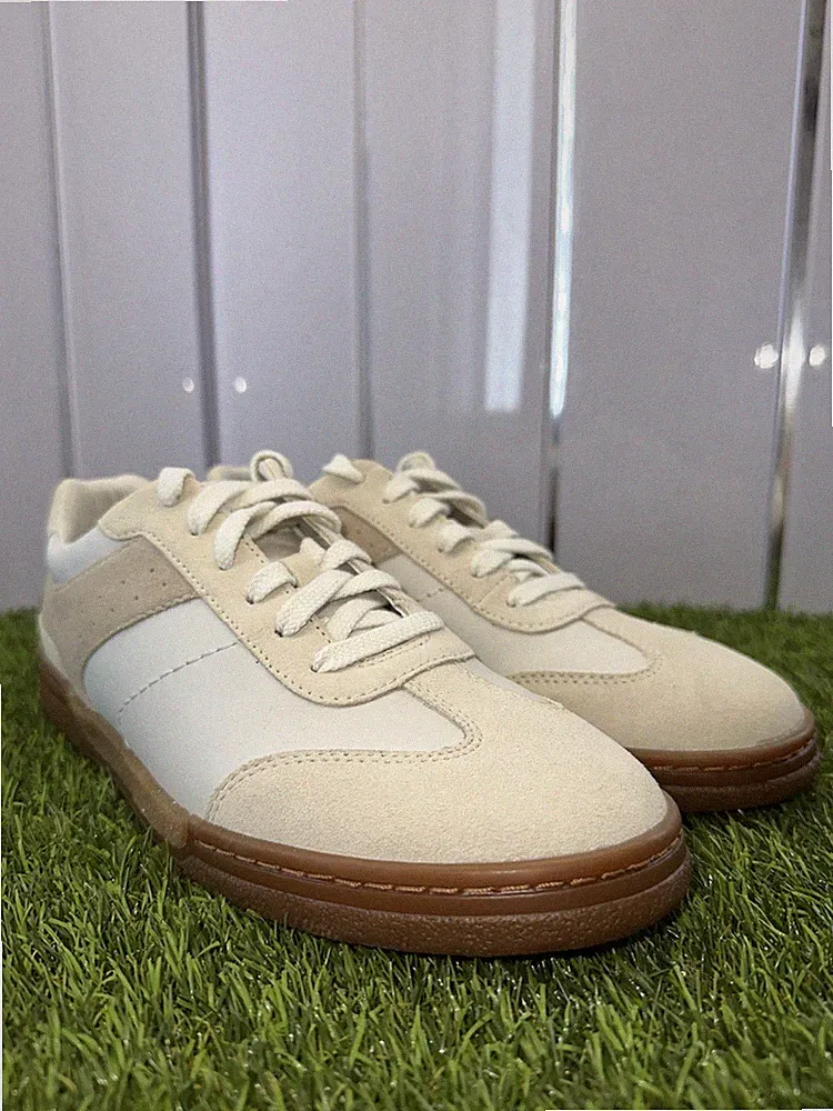 Damen Clarks Maseri Walk Schnürschuhe, hochwertiges weißes Leder & Wildleder, Größe 6