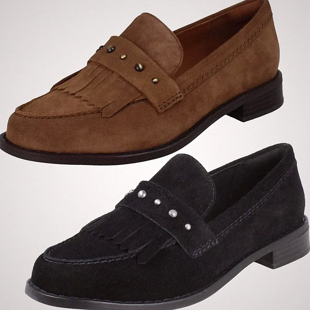 Damen Clarks Smart Wildleder Leder Nieten Detail Fransen Halbschuhe "Hana Loafer"
