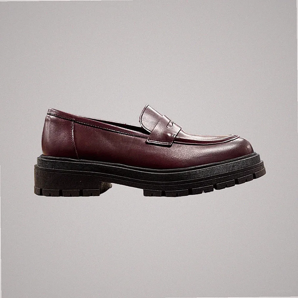 Damen College Halbschuhe Leder Bordeaux Bandage hohe Sohle Made in Italy Loafers