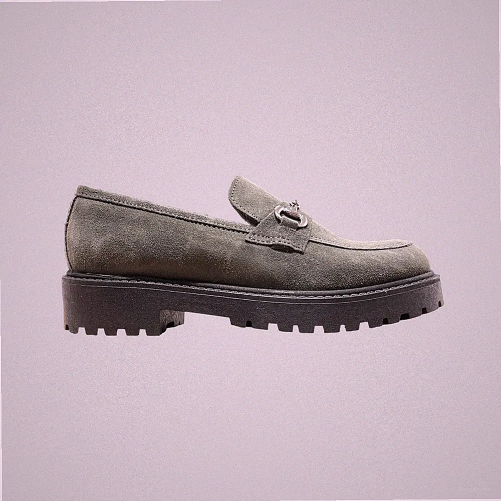 Damen College Halbschuhe Wildleder Grün Klemme Loafers Leder Made in Italy