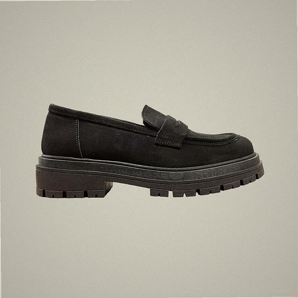 Damen College Halbschuhe Wildleder Schwarz Bandage Hohe Sohle Made in Italy Loafers