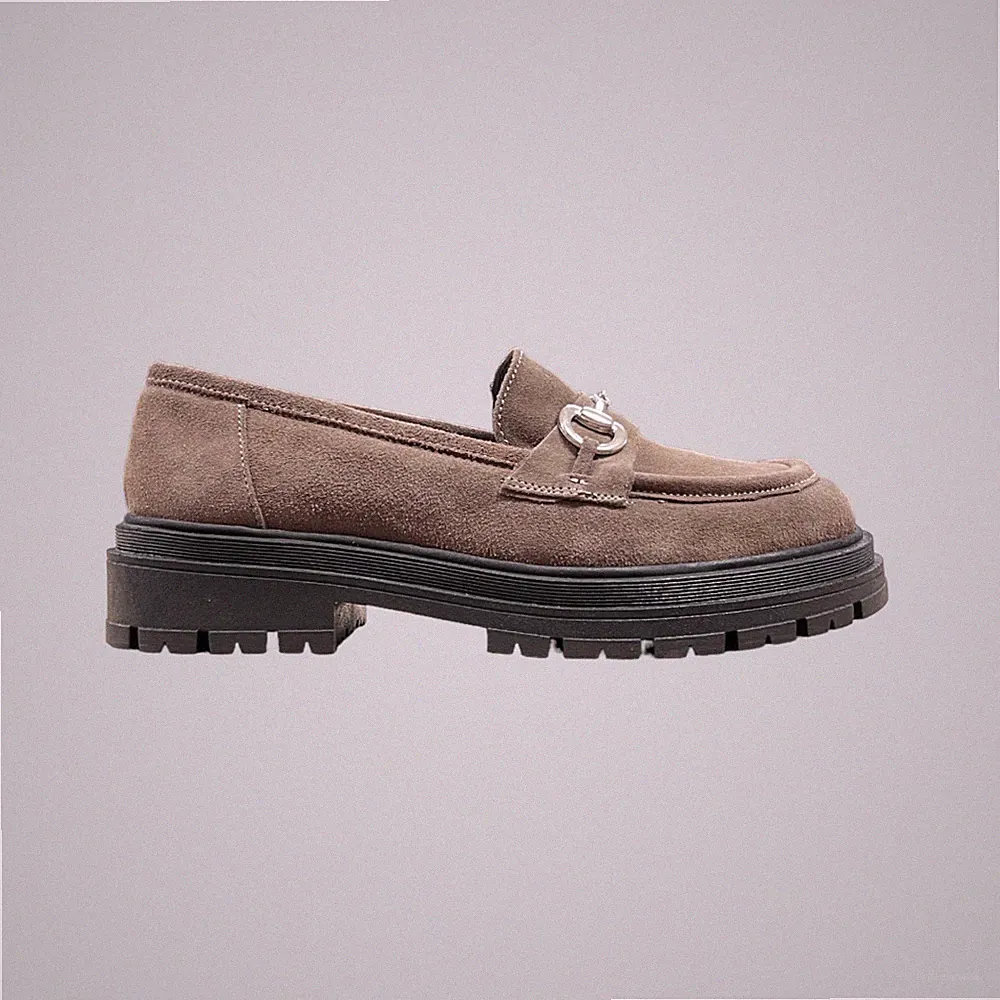Damen College Halbschuhe Wildleder Taube Klemme Loafers Made in Italy