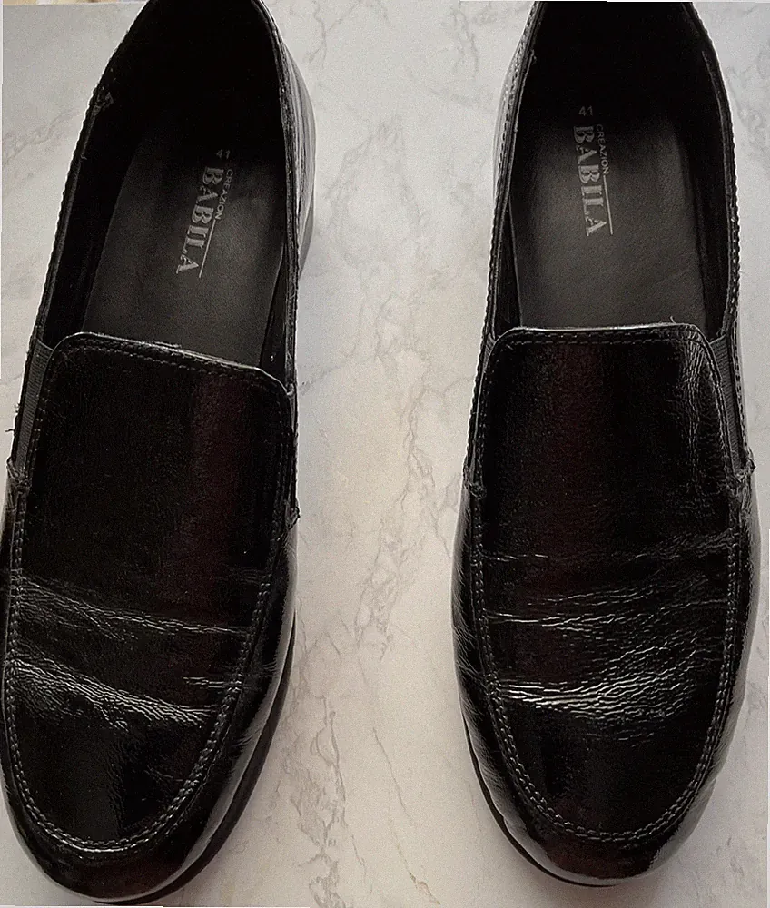 Damen Creazion Babila schwarze Leder Slipper Halbschuhe mit Keilabsatz Gr. 41