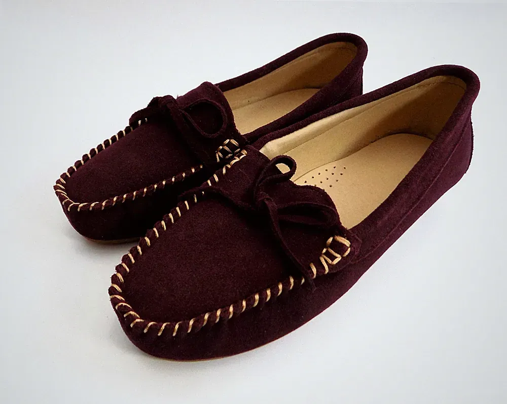 Damen Echt Wildleder Mokassin Hausschuhe Slipper Loafer Pumps harte Sohle PFLAUME 6-9