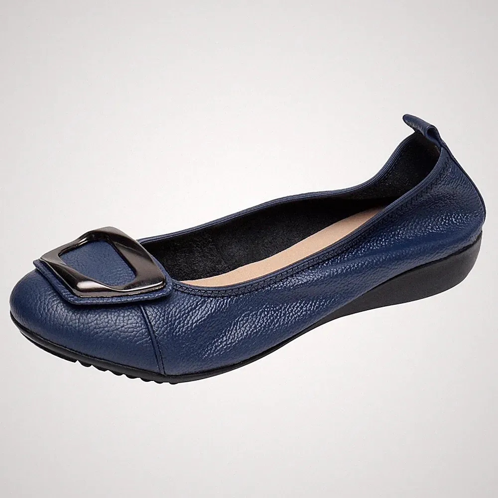 Damen Echtleder Bequemschuhe Weich Sohle Schnalle Ballerinas Niedrige Keilabs...