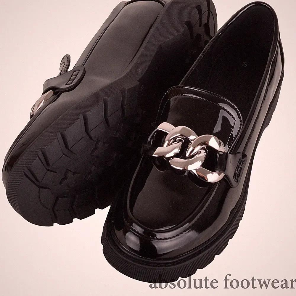Damen Frauen einfache Slipper Kunstleder Arbeit Schule Schuh mit Ketten Design