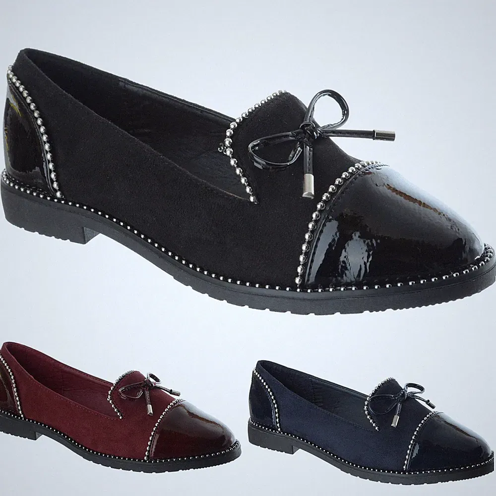 Damen Frauen Flache Nieten Pumps Slipper Schleife Halbschuhe Ballerinas Schuhe Größe