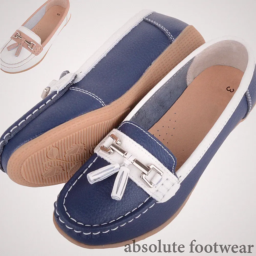 Damen Frauen Slipper Leder Loafer Deck Sommerschuhe mit Quasten Design