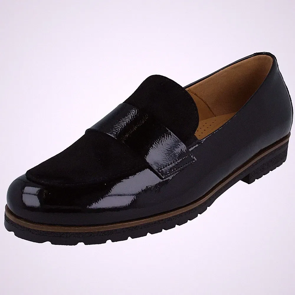 Damen Gabor Slip-On Leder Loafer Mit Kleinem Ca. 1,5 Cm Blockabsatz: 72.042