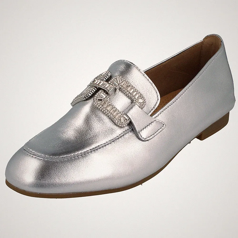 Damen Gabor Smart Casual Slipper mit Zierkette 65.210 Loafer Schwarz Silber