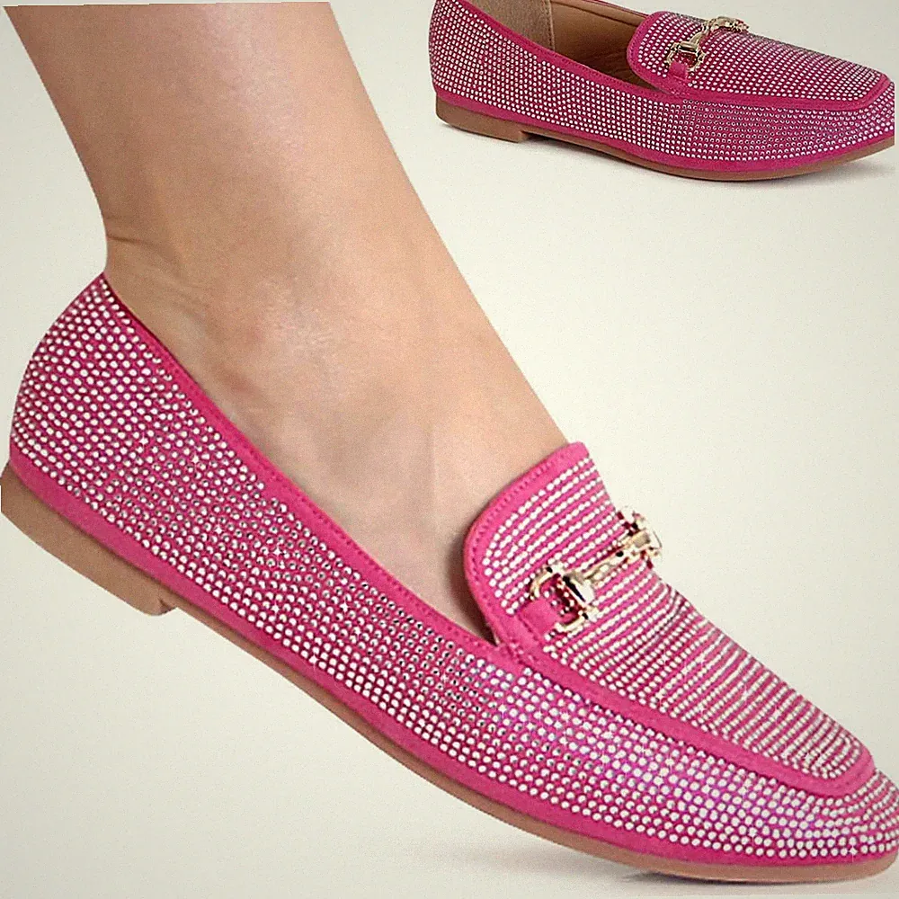 Damen Glitzer Mokassins Komfort Velours Slipper Halbschuhe Loafer Slip On
