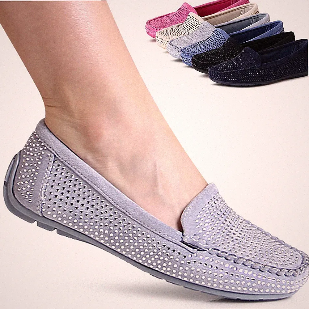 Damen Glitzer Mokassins Velours Komfort Slipper Halbschuhe Loafer Trendy