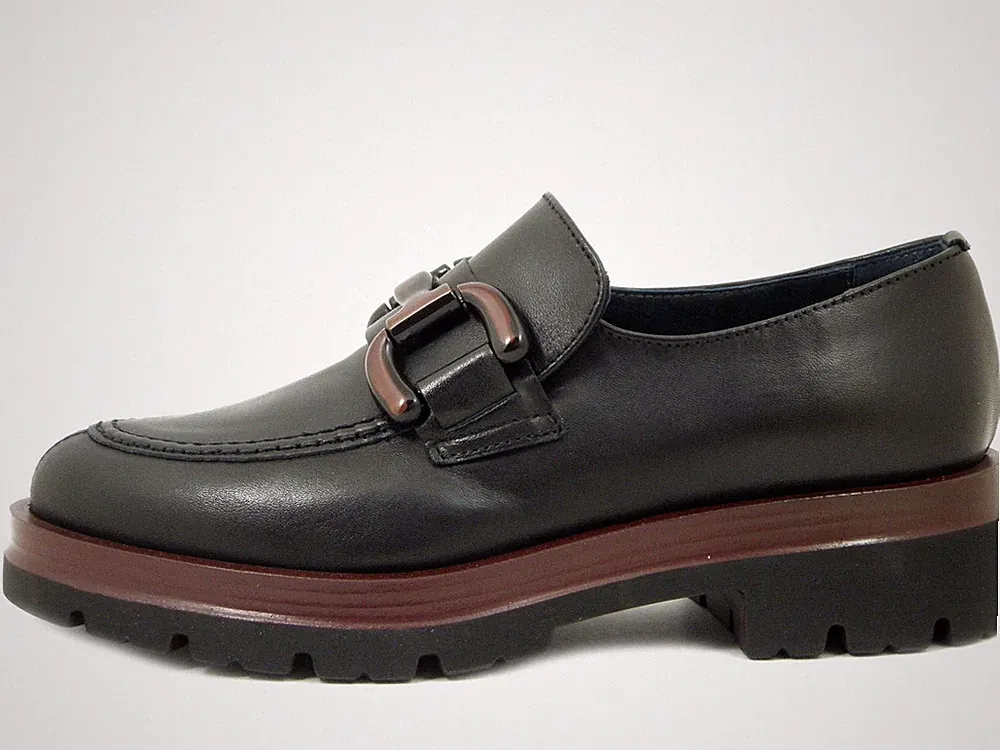 Damen Halbschuhe 36 Leder schwarz mit Kette Bordeaux niedriger Absatz Made in Italy