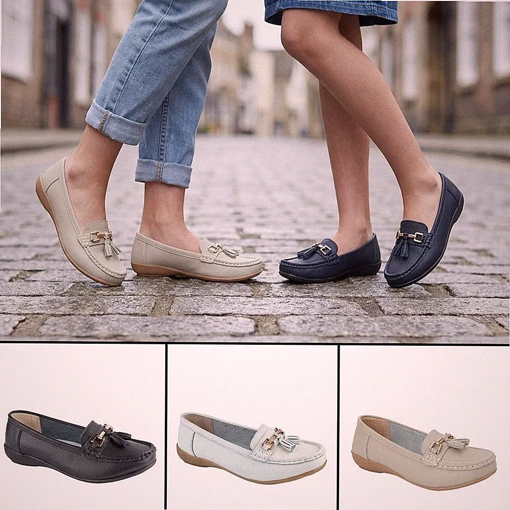 Damen-Halbschuhe breite Passform Smart Büro Leder Saddle bequeme Damen-Wok-Schuhe
