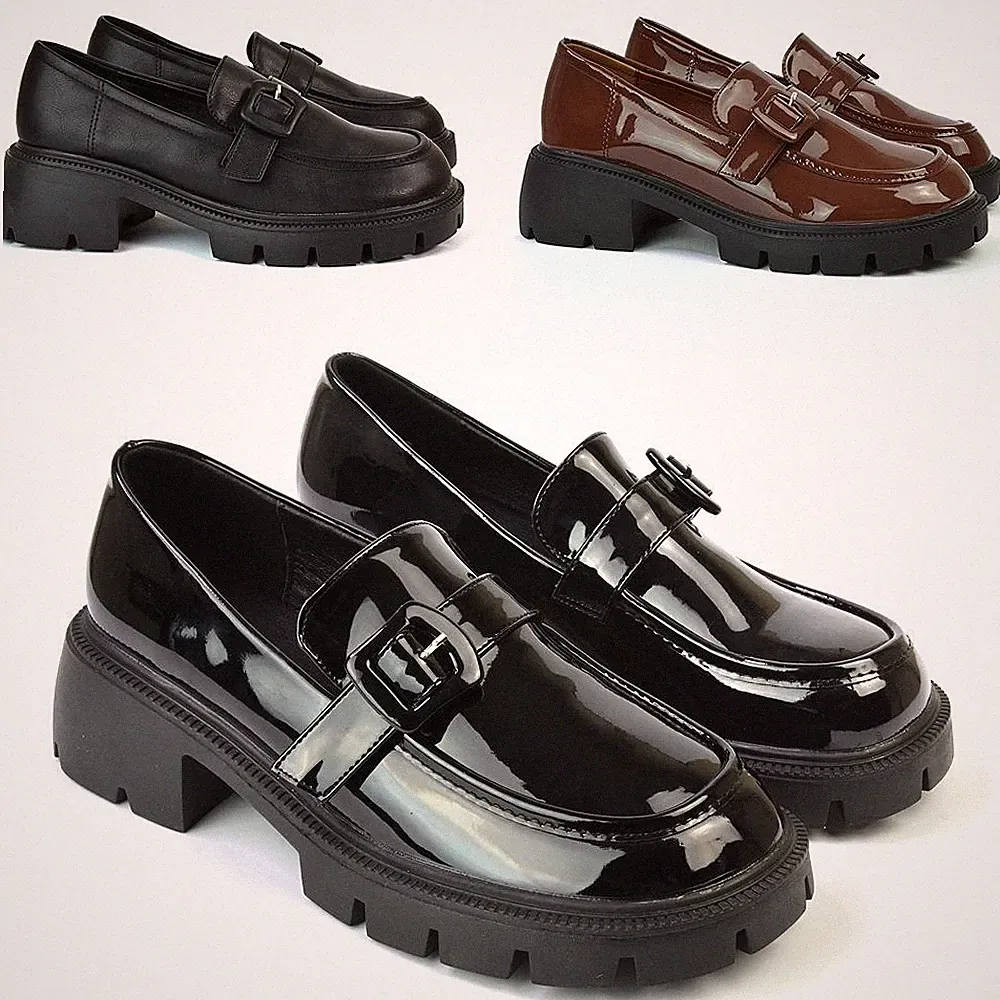Damen-Halbschuhe mit klobiger Sohle Slipper niedriger Absatz Plateau Schulschuhe Größe 3-8