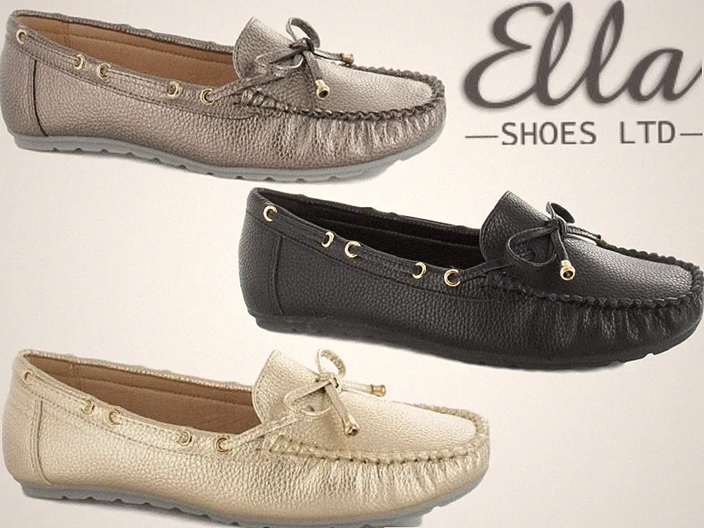 Damen Halbschuhe Slipper Schuhe Schleife Mokassins Komfort Gepolstert Flats Dolly Ella Schuhe