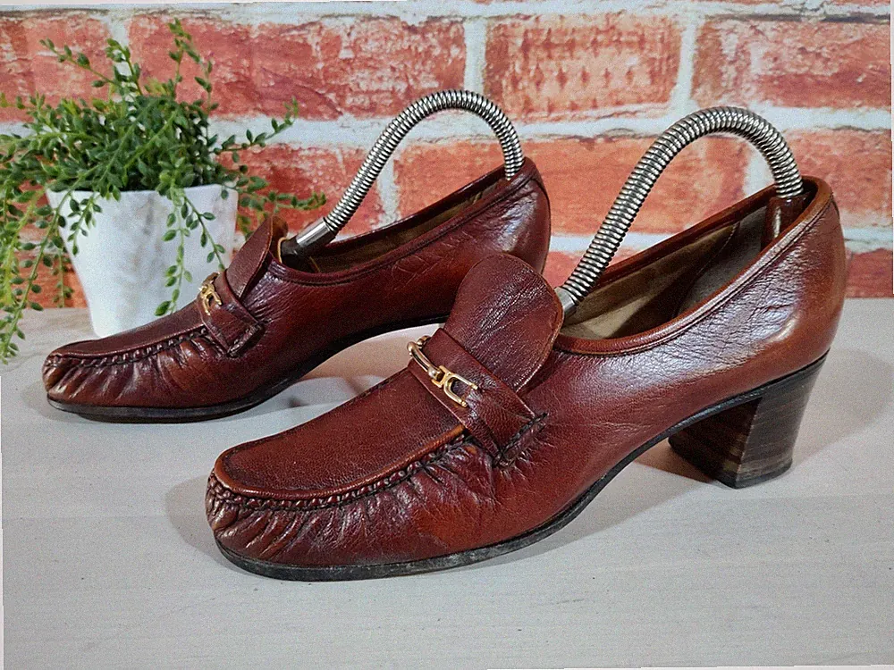 DAMEN-HALBSCHUHE VINTAGE BARKER GRÖSSE 70 AA PASST UK 3,5 SCHMAL BRAUN HORSEBIT