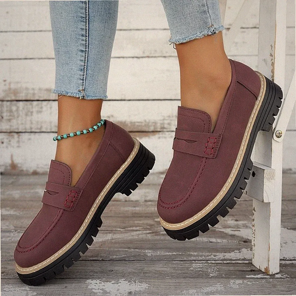 Damen Klassische Loafers Bequeme Frauen Mokassins Slippers mit Sohlenplattform