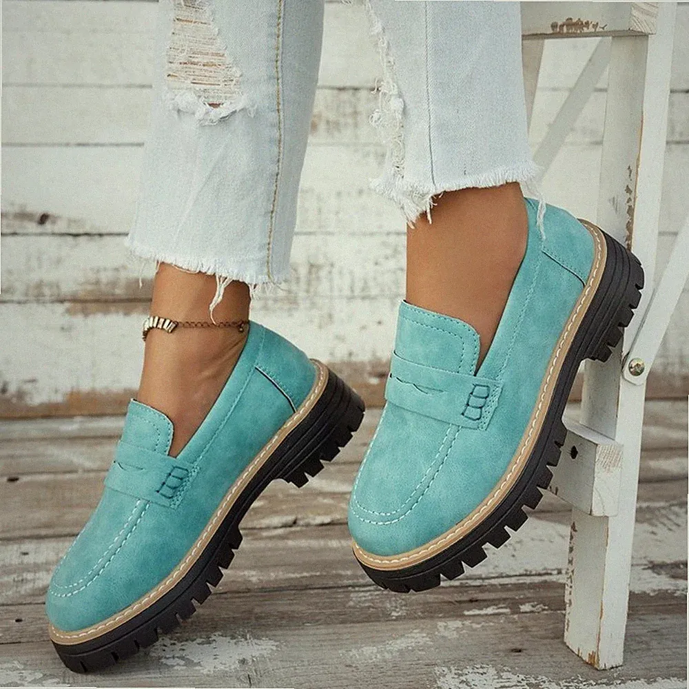 Damen Klassische Loafers Bequeme Frauen Mokassins Slippers mit Sohlenplattform