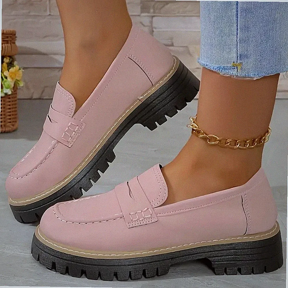 Damen Klassische Loafers Bequeme Frauen Mokassins Slippers mit Sohlenplattform