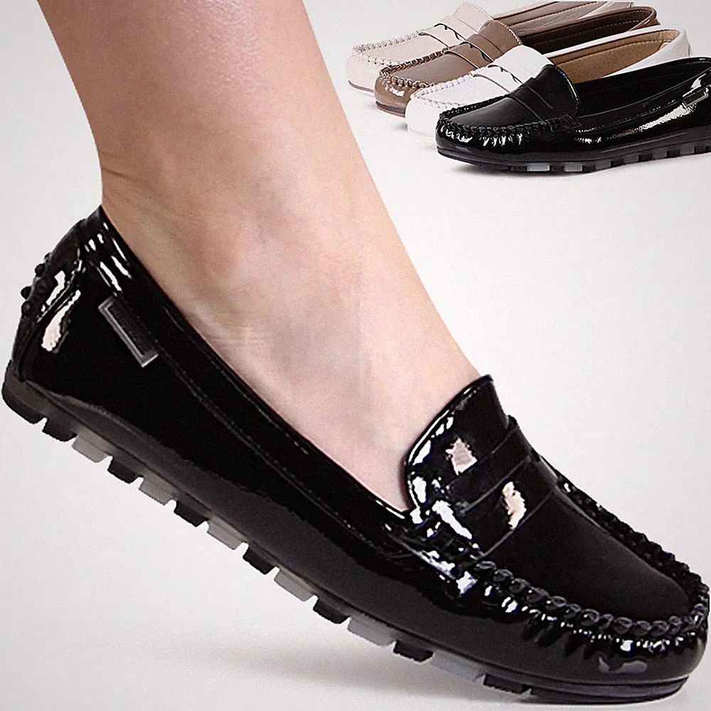 Damen Lack Halbschuhe Komfort Slipper Mokassins Loafer Slip On Verziert