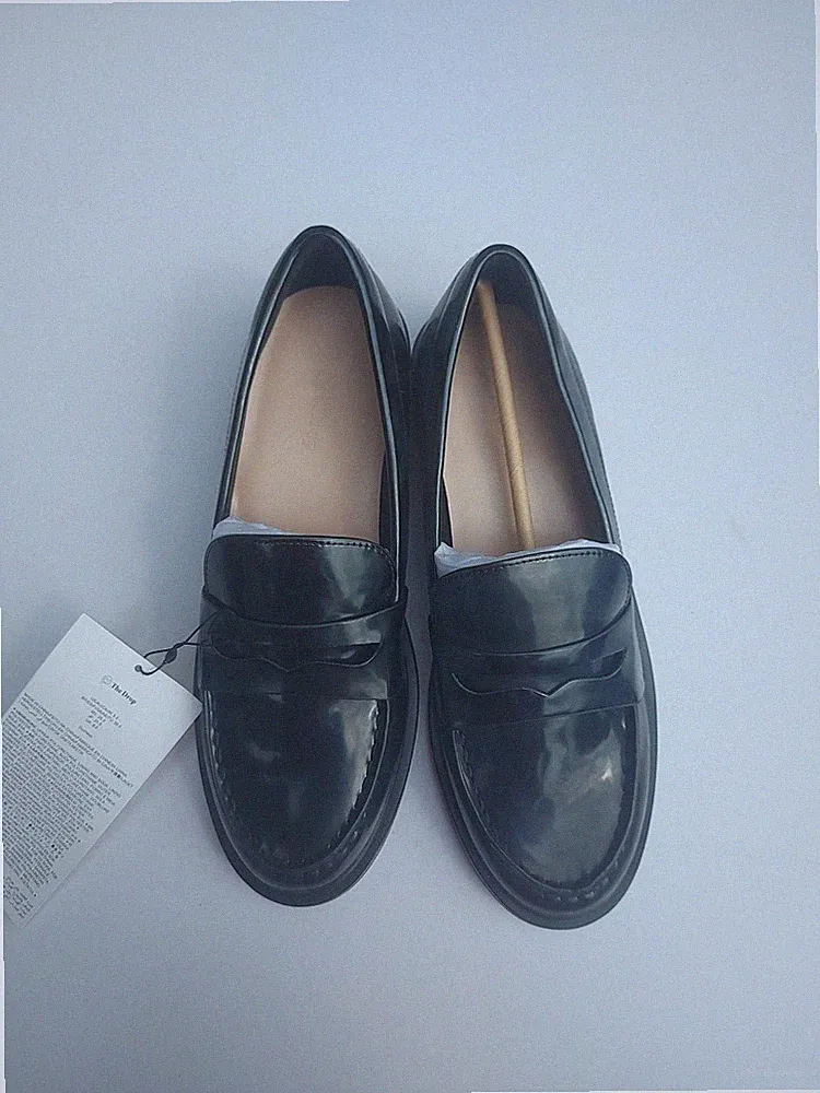 Damen Lack Halbschuhe Plateau Slipper Chunky Loafer Slip On, Gr. 39,5
