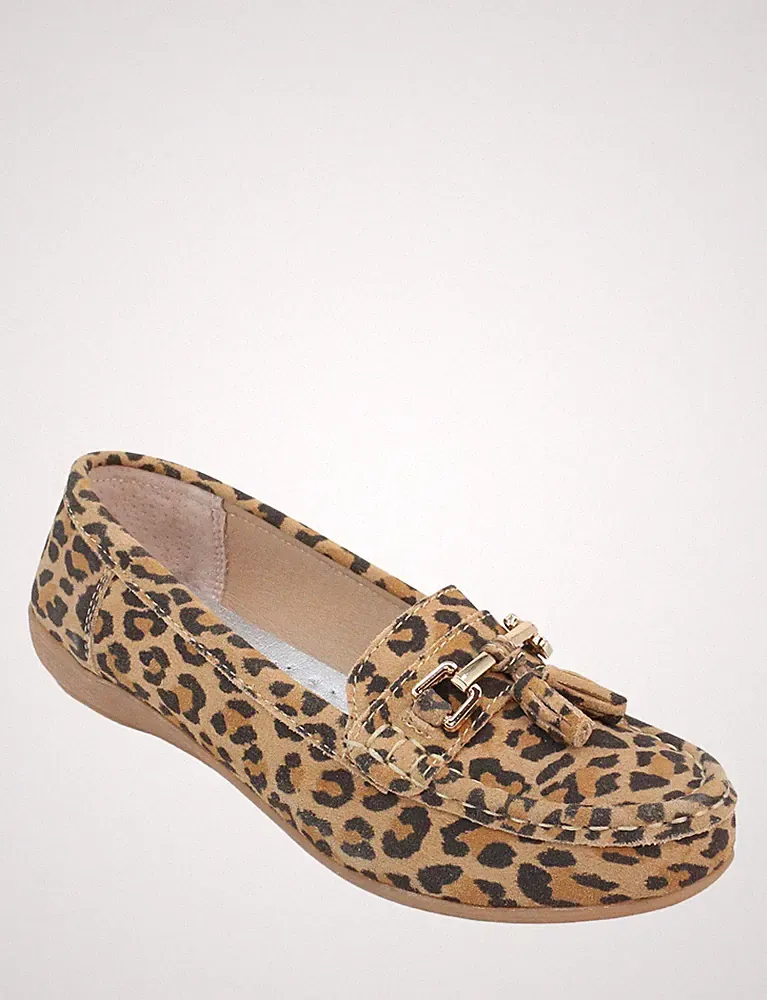 Damen Leopardenmuster Leder Halbschuhe mit gepolsterter Innensohle, flexible Sohle in