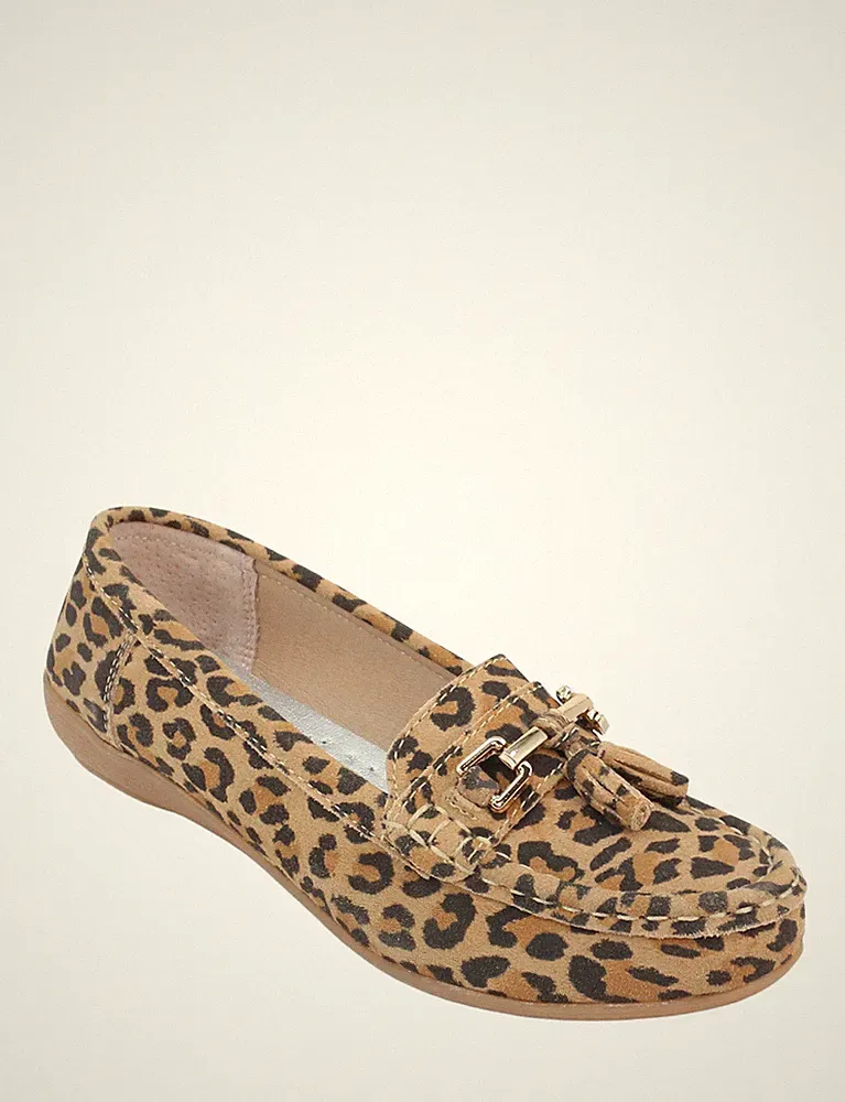 Damen Leopardenmuster Leder Halbschuhe mit gepolsterter Innensohle, flexible Sohle in