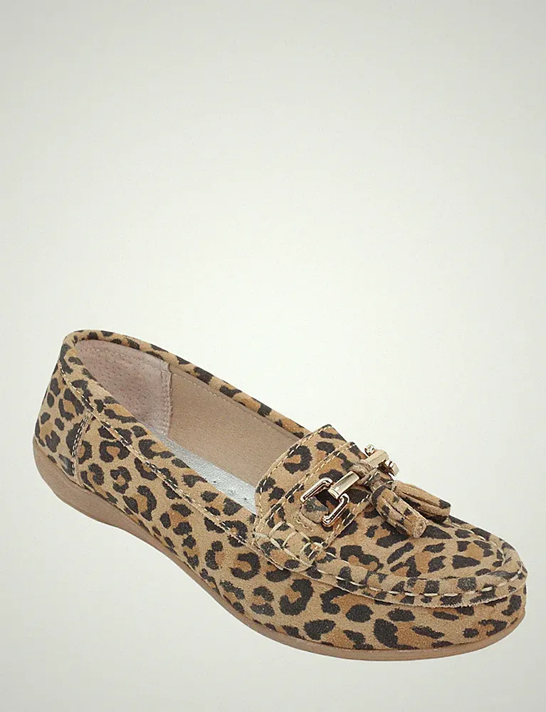 Damen Leopardenmuster Leder Halbschuhe mit gepolsterter Innensohle, flexible Sohle in