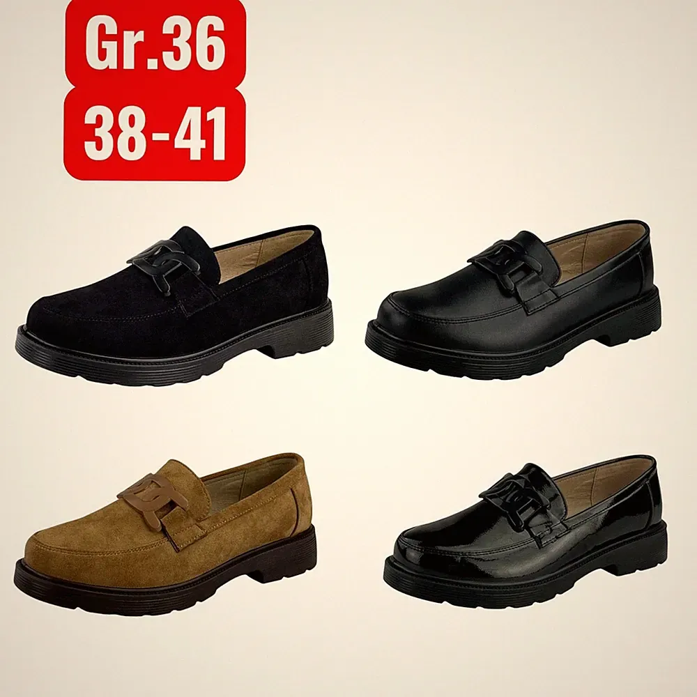 Damen Loafer Halbschuhe Slipper Plateau Chunky Lack Slipper Profilsohle SALE