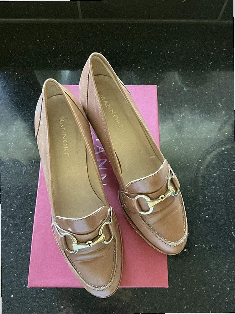 Damen Loafer mit Absatz In Cognac von Mannori Gr 38 Leder Top Zustand