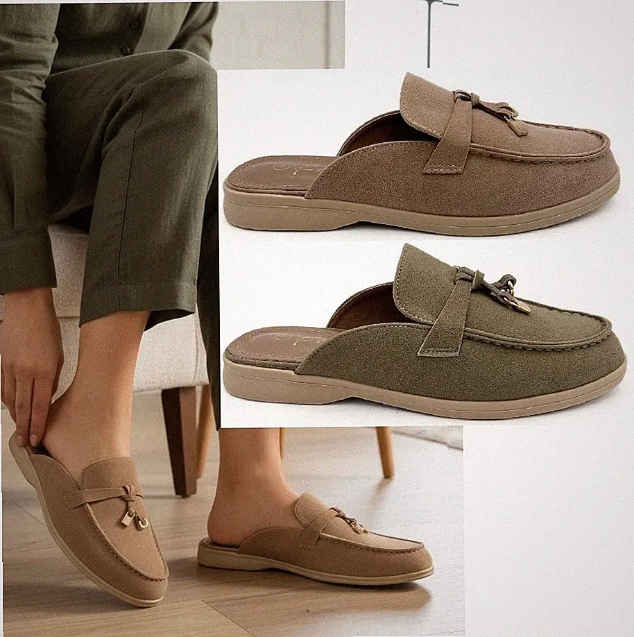 Damen-Loafer Pantoletten Slipper flache Schuhe Quastenstil rückenfrei bequem Größen 3-8