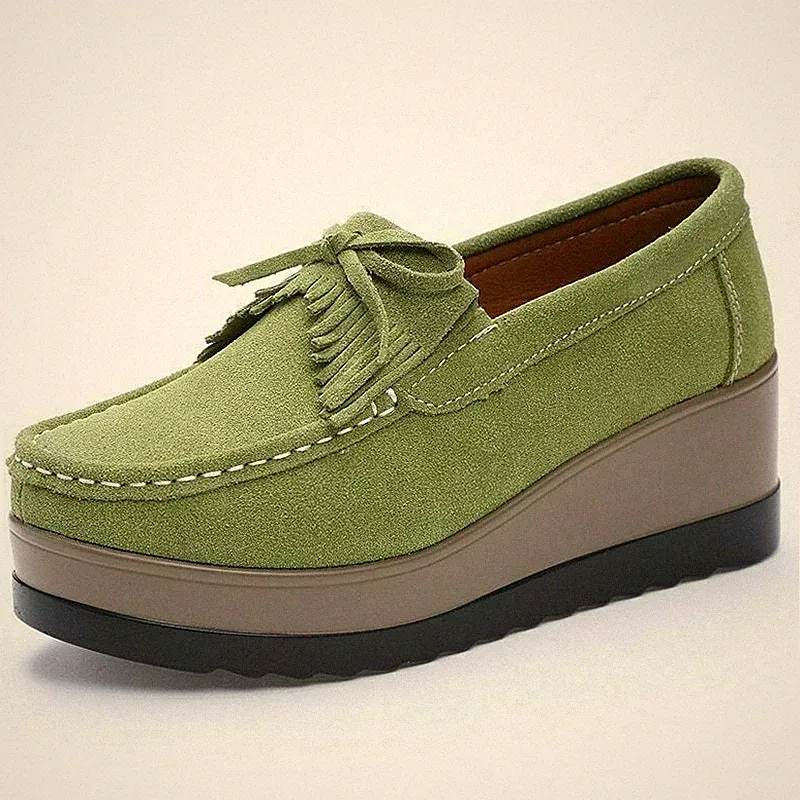 Damen Loafer Schuhe Trainer Keilabsatz Plateauschuhe Leder Slip On Sneakers////