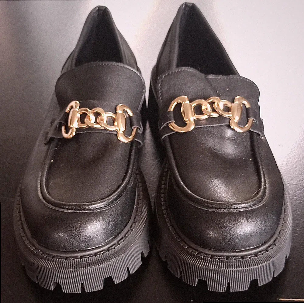 Damen Loafer Slip-On schwarz mit goldener Kette EU 40