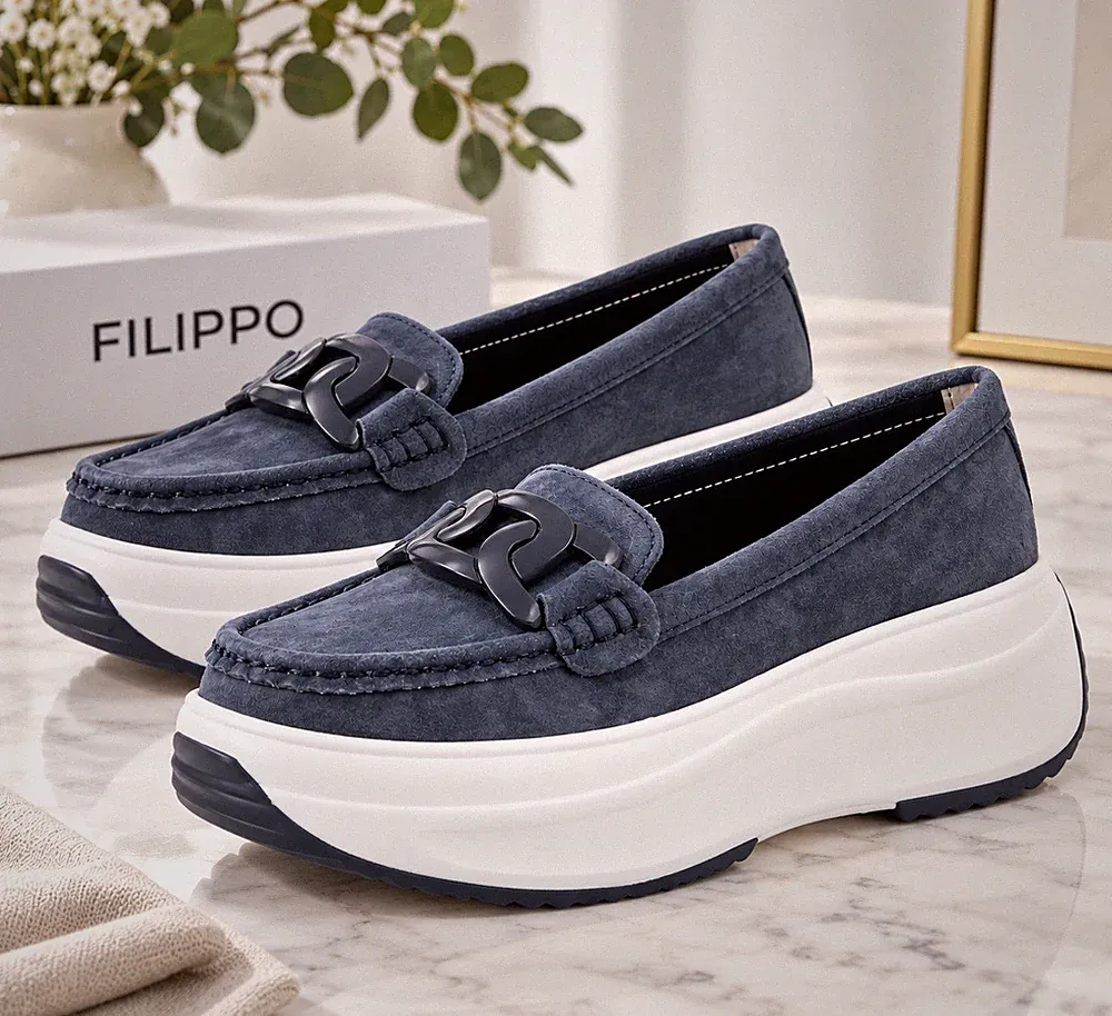 Damen Loafer Slipper Gr. 39 Leder Blau Plateau-Sohle Leder Neu