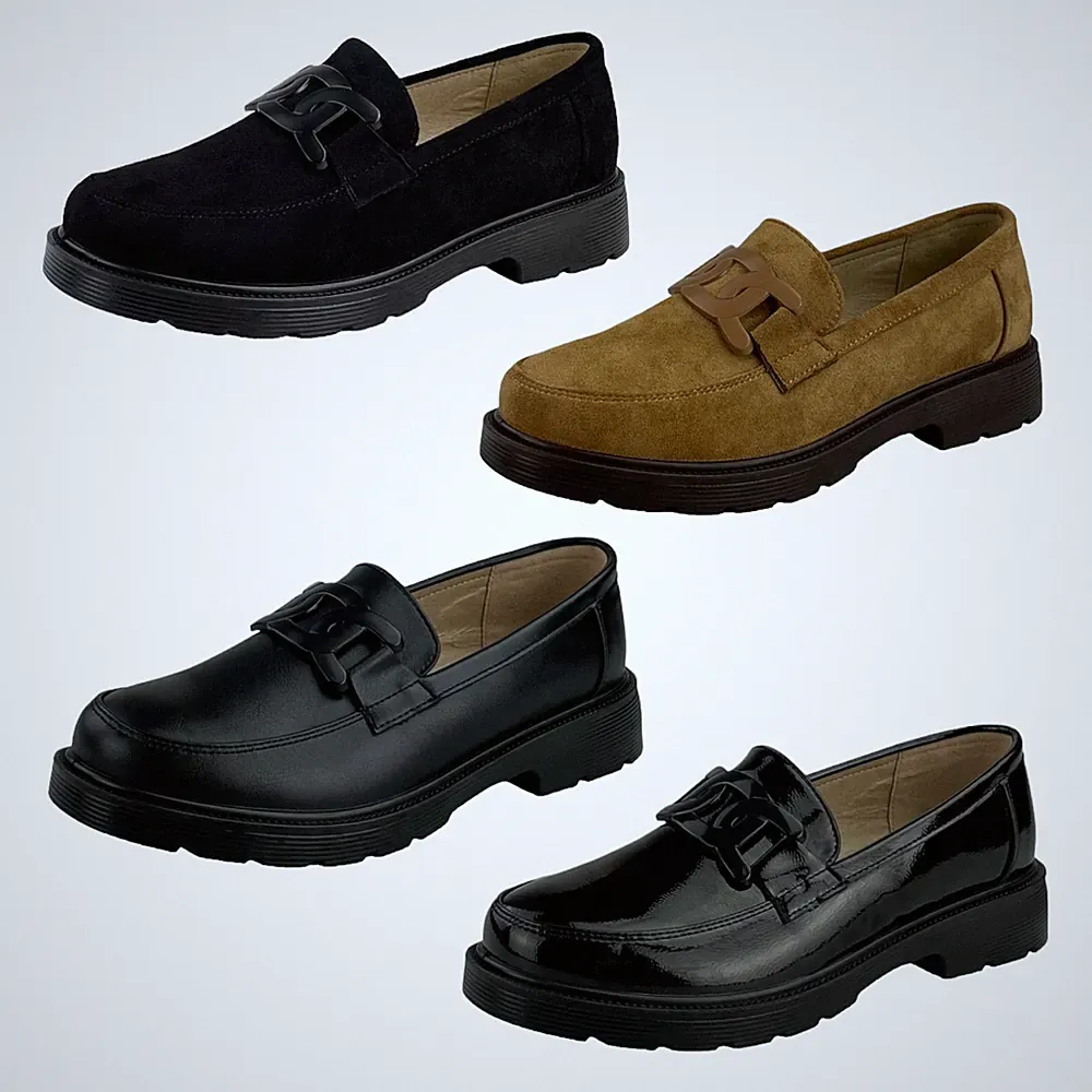 Damen Loafer Slipper Halbschuh Plateau Chunky Lack Profilsohle Leder-Optik 36-41