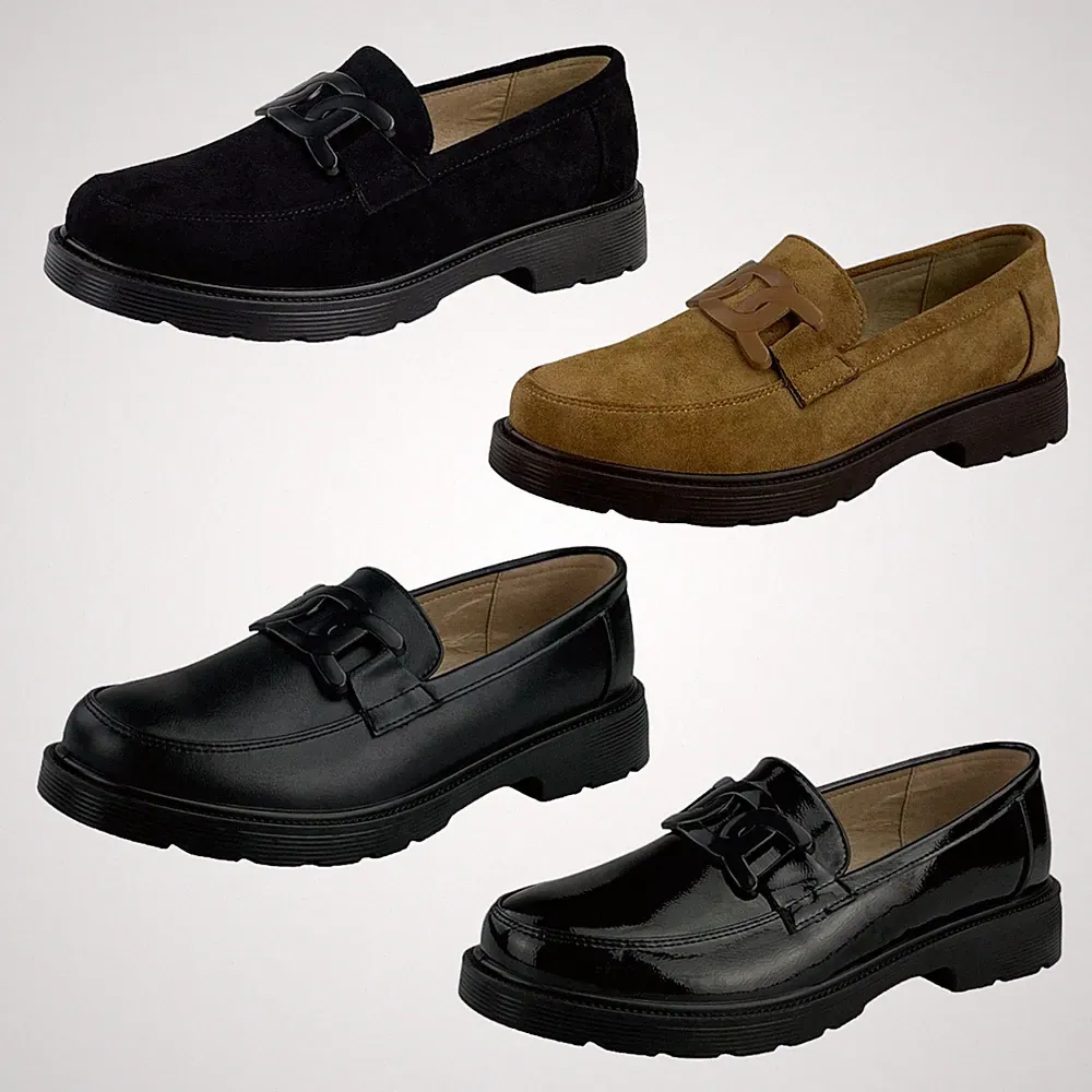 Damen Loafer Slipper Halbschuh Plateau Chunky Lack Profilsohle Leder-Optik 36-41