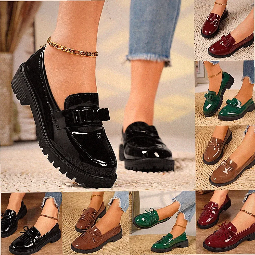 Damen Loafer Slipper Halbschuhe Leder-Optik Halbschuhe Mokassins Neu