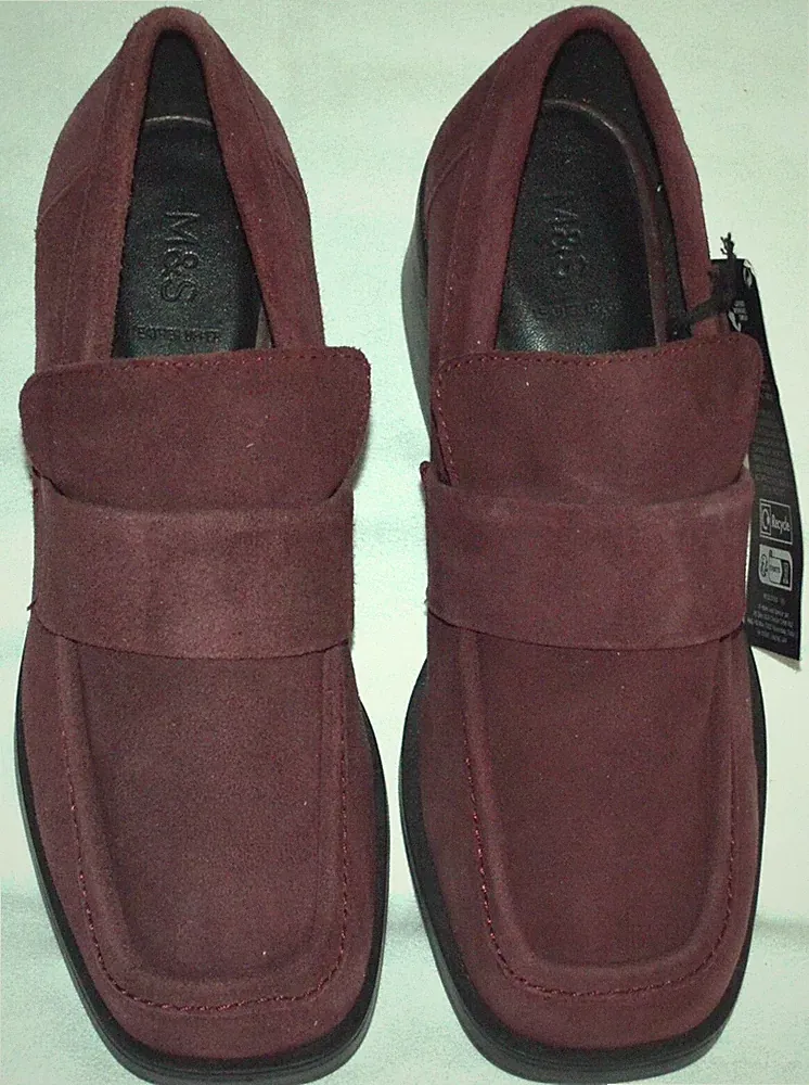 DAMEN M&S COLLECTION ECHT WILDLEDER BLOCKABSATZ ECKIGE HALBSCHUHE GRÖSSE 4 1/2